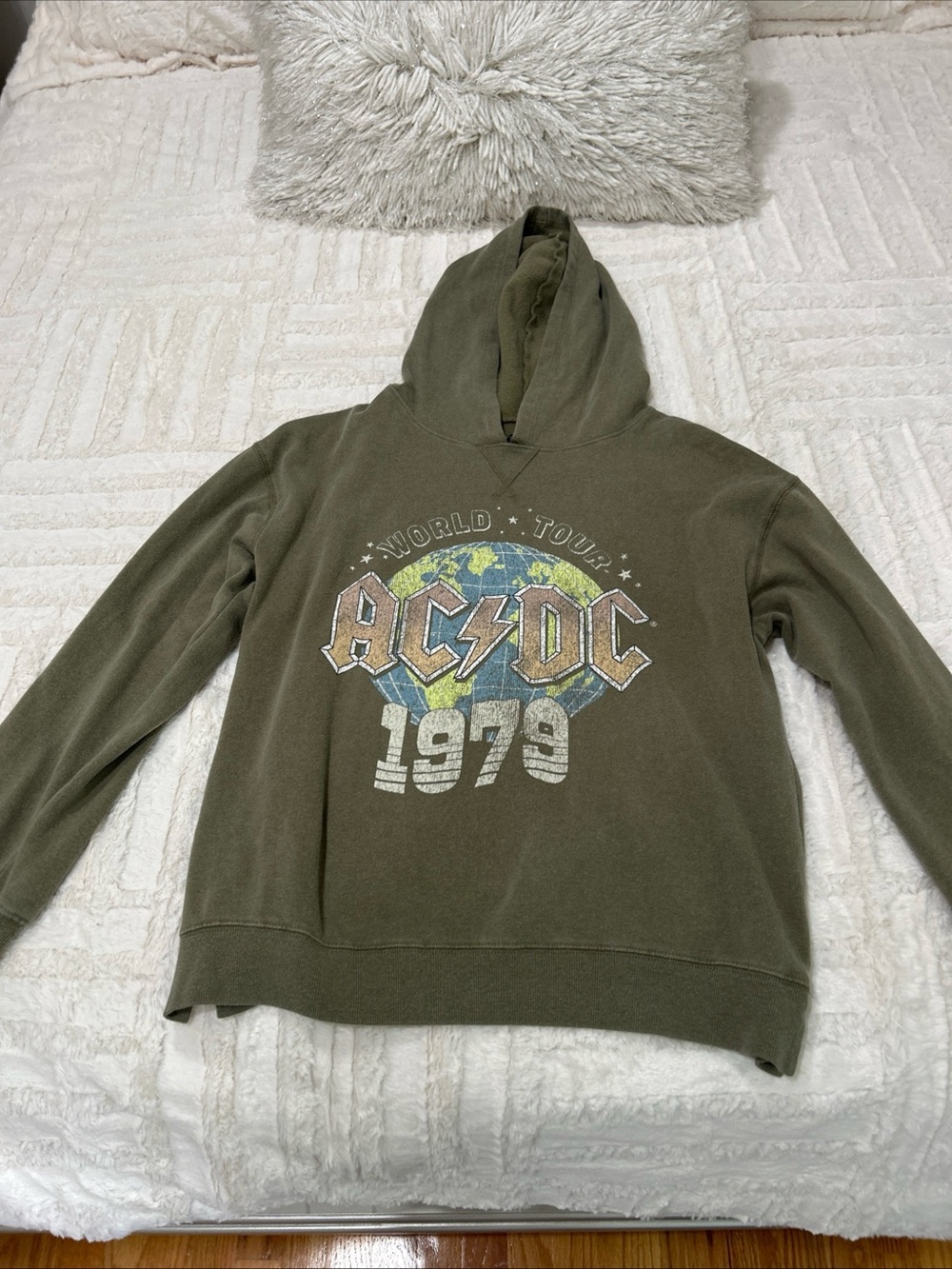 AC/DC 1979 World Tour Vintage Official Band Apparel Rock&Roll Hooded Sweatshirt